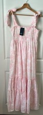 CROWN & IVY PINK/WHITE FLORAL TIE SHOULDER SMOCKED DRESS WOMENS XL