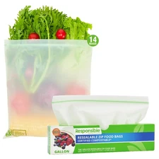 Responsible Products Certified Compostable Large GALLON Resealable Zip Bag, E