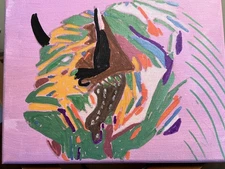 Expressionism 8x10 Colorful Buffalo Acrylic Canvas Painting Original Handmade