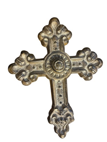 Gothic Medieval Cross Sculpture Decorative Hanging Wall Decor Brown Resin 13" - Picture 2 of 20