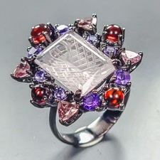 Jewellery Natural Rose Quartz Ring 925 Sterling Silver Size 8.5 /R453475