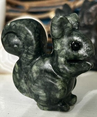 Green Jade Squirrel Crystal Carving Natural Polished Stone