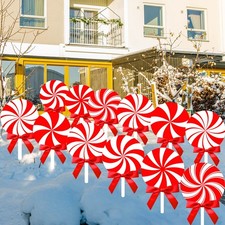 Christmas Decorations Peppermint Candy Outdoor Yard Signs Stakes Xmas Gift 12Pcs
