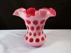 Fenton Cranberry Opalescent Glass Coin Dot Vase 6" Tall