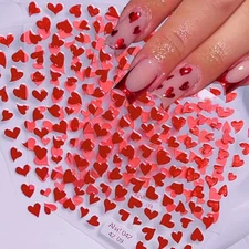 Red Heart Nail Stickers for Nail Art Metallic Valentines Day Nail Decals 3D 