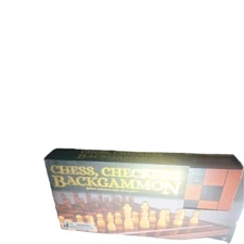 Wooden Chess Checkers Game Set Large 15" Wood Board Storage OPEN BOX NEW CONTENT