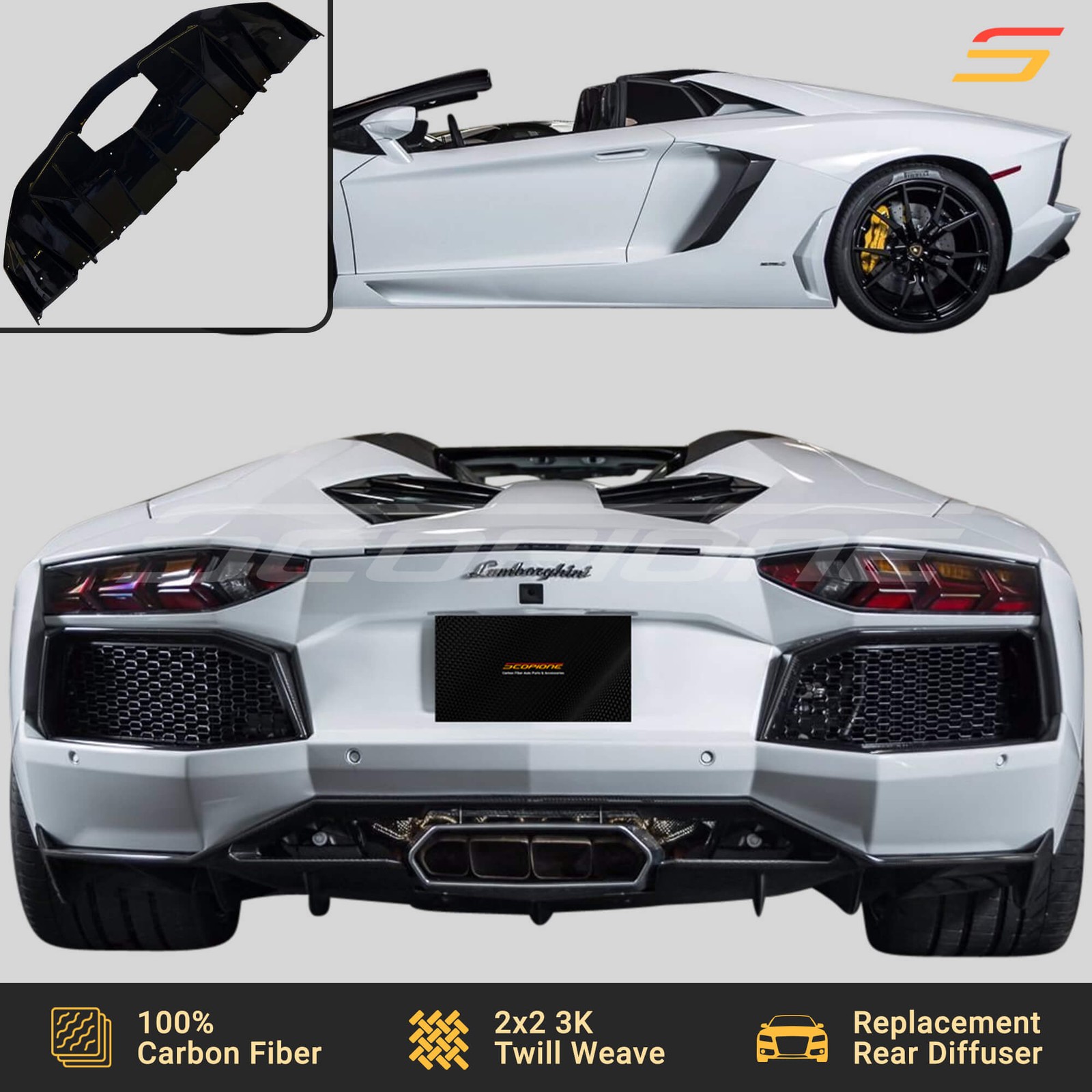 Scopione Carbon Fiber Rear Bumper Diffuser for Lamborghini 12-17 Aventador LP700