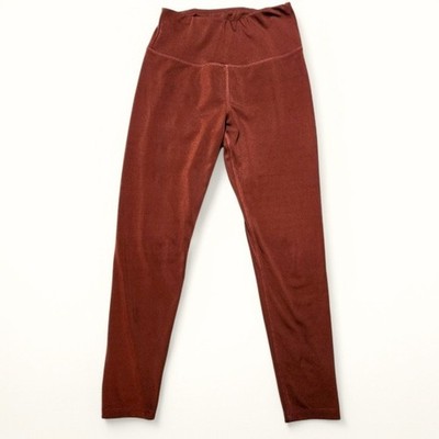 Ebb & Flow Womens High Waisted Yoga Leggings Rust Brown Crossover Back Small