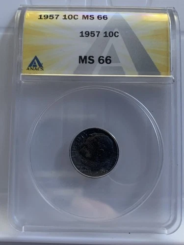 1957 Roosevelt dime. ANAC graded MS 66 $.10,  .07% Silver Coin 🪙.