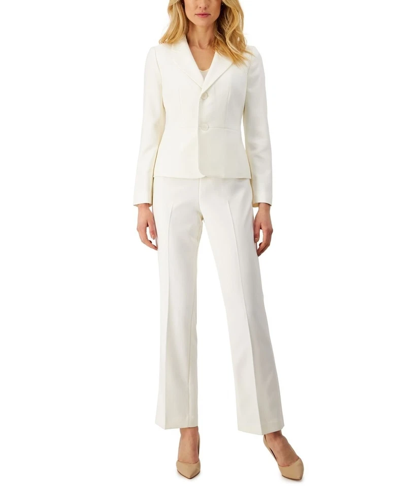 Traje pantalón Le Suit para mujer cuello muesca dos botones 2 piezas vainilla hielo talla 12 nuevo con etiquetas Foto 2 de 3