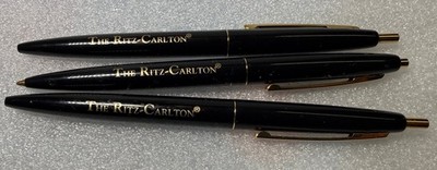 Vintage Hotel BIC Pen Lot The Ritz-Carlton 3 Click Gold Tone Pens Ballpoint Pen