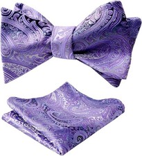 Mens Gradient Paisley Self Bow Tie and Hanky Set 4" L 2.5" W 043-lilac
