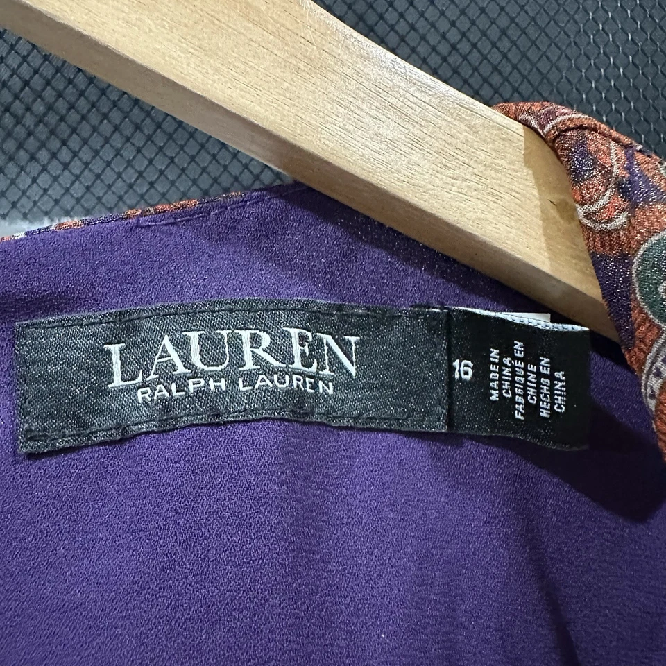 Lauren Ralph Lauren Maxi Dress Women 16 Orange Brown Paisley Pattern Vtg Elegant - Image 2 of 4