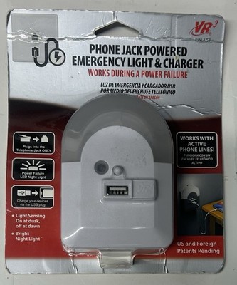 VR3 Phone Jack Powered Emergency Night Light & USB Charger   New/Factory Sealed