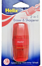 Helix 2 in 1 Pencil Sharpener & Eraser Sealed Pack RED Colour ERGONOMIC DESIGN??