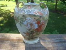 Antique Vtg Nippon Hand Painted Floral Gold Gilt 2 Two Handled Vase 8 "