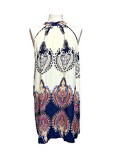 Cream/Multi Adjustable Halter Neck Mini Dress/Tunic Size S 10 Boho Holiday