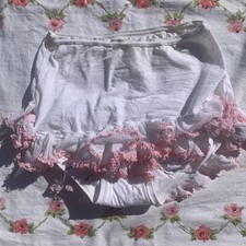 Vintage 70s 80s handmade soft cotton briefs with pink ruffle embellishment