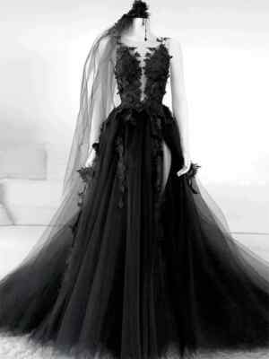 Gothic Vintage Black Wedding Dress 2024 Lace Vestidos High Neck Mermaid Gowns=-=