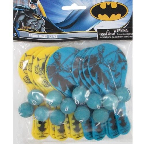BATMAN MINI PADDLE BALLS (12) ~ Superhero Birthday Party Supplies Favors Toys DC - Picture 1 of 1