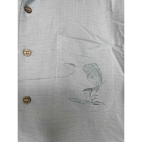 QUIKSILVER Shirt Blue Embroidered Fishing Short Sleeve Hawaiian Waterman Large - Picture 3 of 9