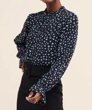 $99 Sanctuary Abstract Solstice Flare-Sleeve Mock Neck Blouson Top Small NWOT