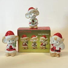 Vintage Christmas Artmark Santas Little Helpers  Set of 3 Mice Porcelain Figures
