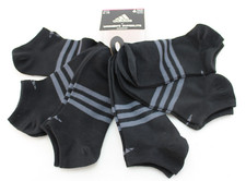 ADIDAS Superlite Size 5-10 No-Show 6 Prs Black / Gray Stripes with Logo Socks
