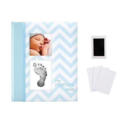 Pearhead Baby Memory Book, First 5 Years One Size, Blue Chevron Babybook