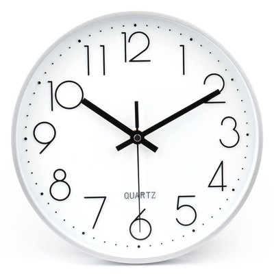 10 Inch Silver Wall Clock Battery Operated Silent & Non-Ticking Wall Clock fo...