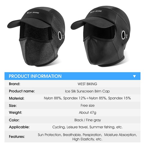 WEST BIKING Verano Ciclismo Gorra Mascarilla Transpirable Hielo Seda Sol Deportes Sombrero - Imagen 5 de 21