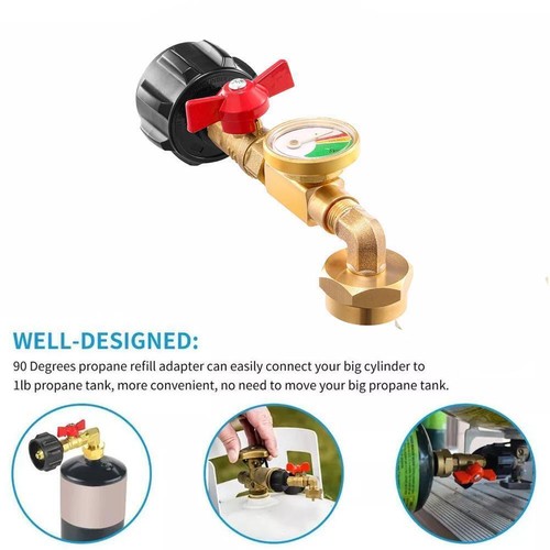 Propane Tank Elbow Refill Filler Adapter with Gauge Grill Tank For Bottle I9L6 - Picture 7 of 11