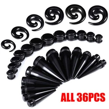 36PCS BIG SIZE STRETCHING KIT-ACRYLIC EAR TAPERS SPIRAL PLUGS 00G-20MM GAUGES