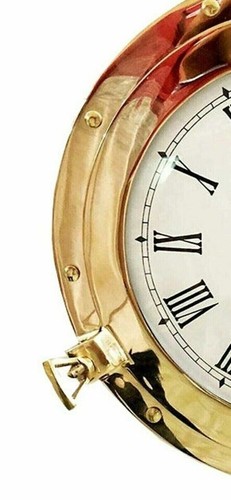 12" Polish Brass Marine Brass Ship Porthole Nautical Wall Clock Decorative Gift - Picture 4 of 5
