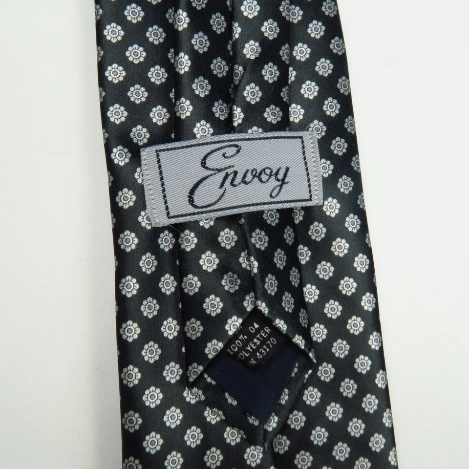 复古 Envoy 男式领带黑色白色花卉奖章 56x3 聚酯纤维 — 第 3/4 张图片