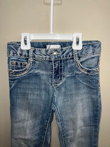 Xhilaration Blue Jeans thick stitch Childs Kids Girls Spandex M 8 adjustable - Picture 2 of 7