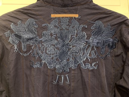 Camicia Johnny Was 3J Workshop Top XL Ricamo Blu Abbottonata Unicorno Alato - Foto 6 di 12
