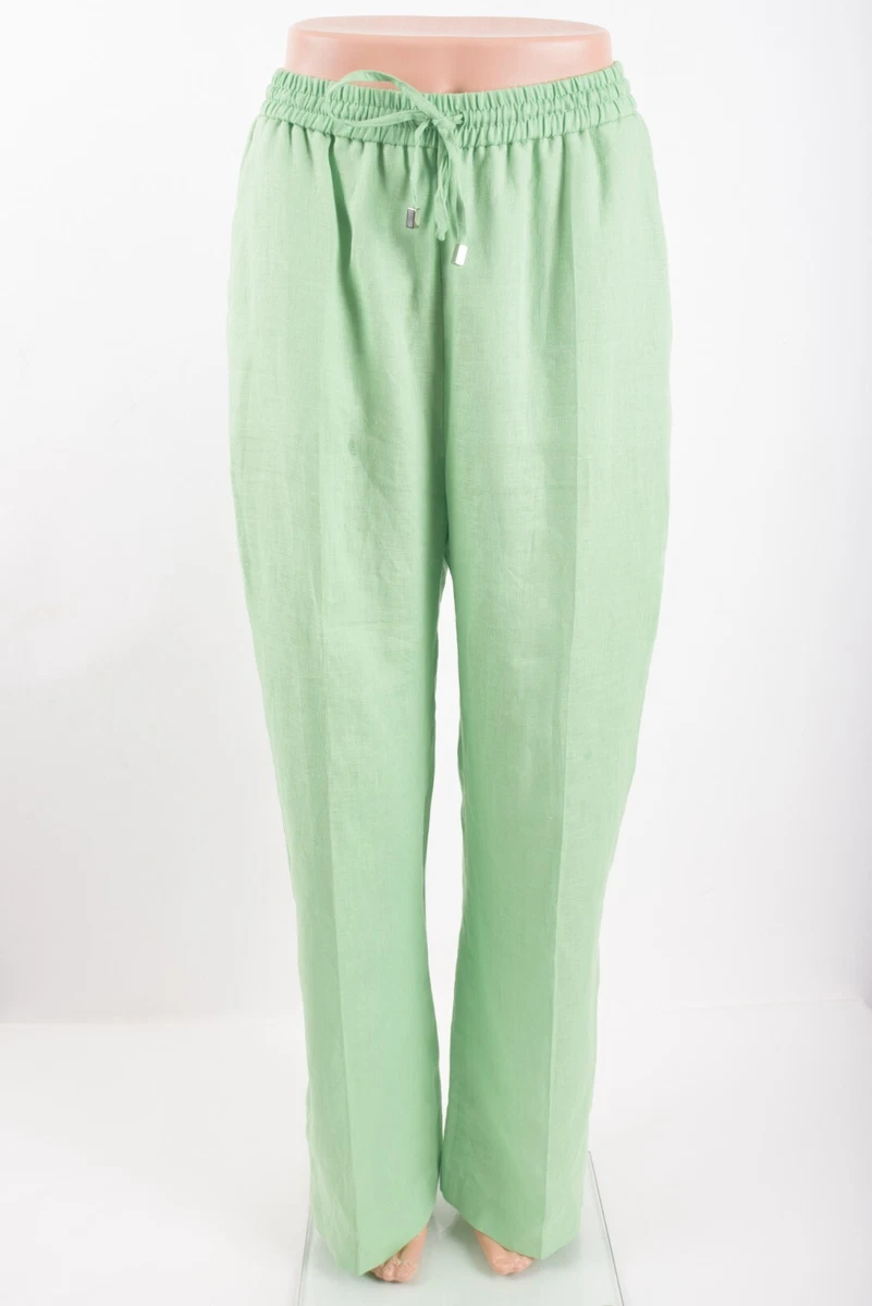 Zara Womans Wide Leg Pants Size M Lime Green Linen Drawstring 8125