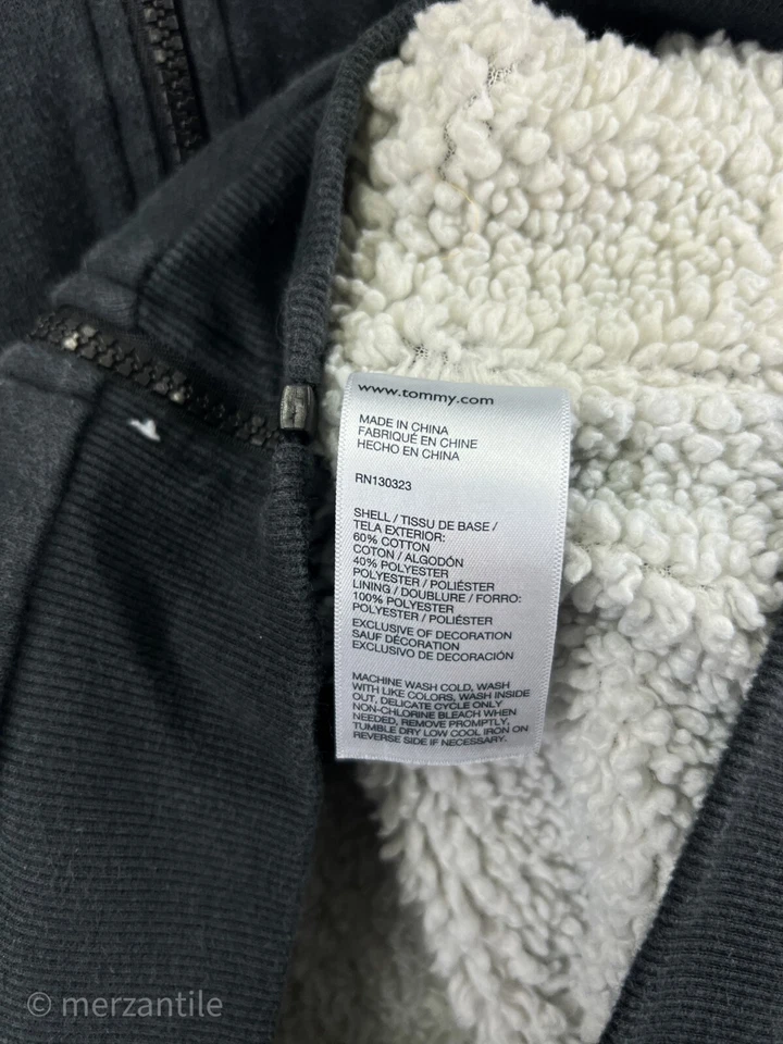 Tommy Hilfiger куртка молодежи L черный рукав печать шерпа с подкладкой толстовка с капюшоном полный молнии - Изображение 4 из 4