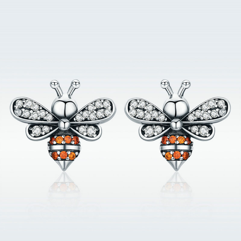 Mini Honey Bee Bumblebee Earring CZ Ear Studs Earrings 925