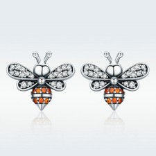 Mini Honey Bee Bumblebee Earring CZ Ear Studs Earrings 925 Sterling Silver Gift