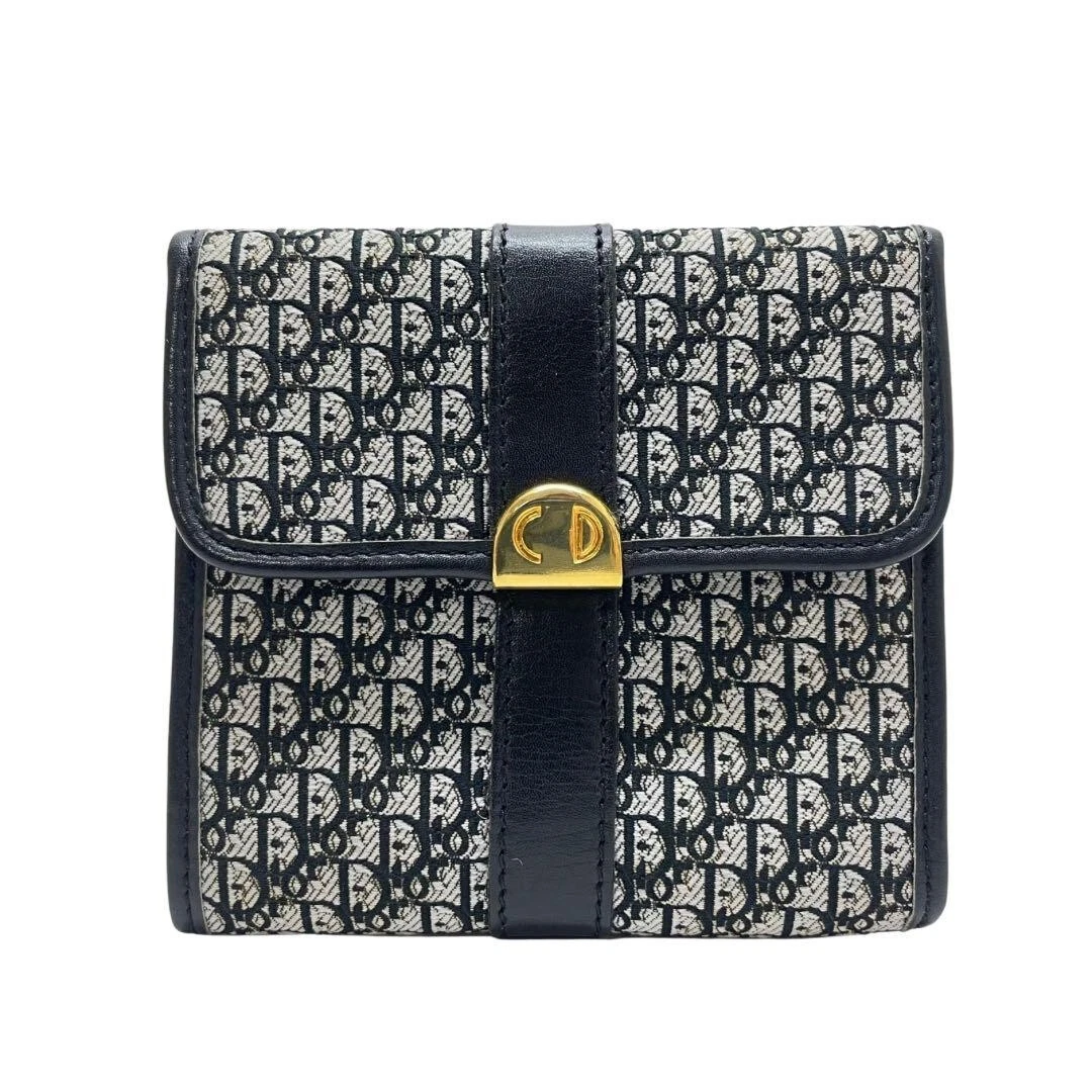 Portefeuille Christian Dior Trotter toile cuir plié noir fabriqué en France E010