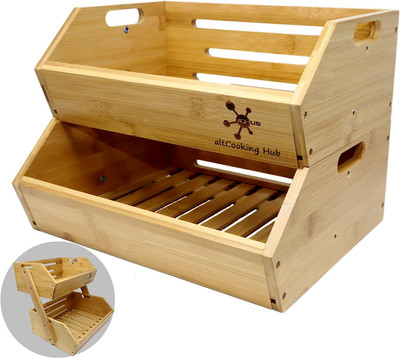 Bamboo Storage Bin - Multipurpose Open Front Stacking Bins for Kitchen & Pantry 