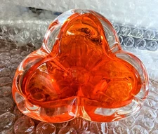 Vintage Lorraine Art Glass Trillium flower Cigar bowl Electric Orange Chalet era