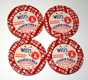 4 Vintage Farm Wests Stevens Point Wisconsin Dairy Milk Full Bottle Cap NOS new