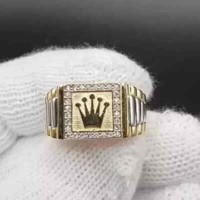 2 Ct Round Tester Pass Moissanite Custom Rolex Crown Ring 14k Yellow Gold Plated