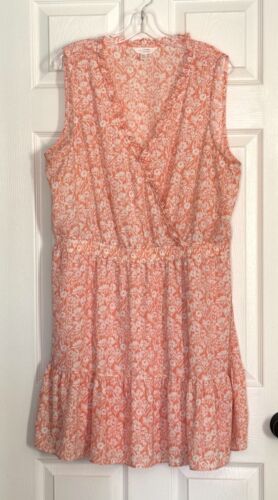 LAUREN CONRAD Peach Floral V Neck Smocked Waist Sleeveless Dress 2XL