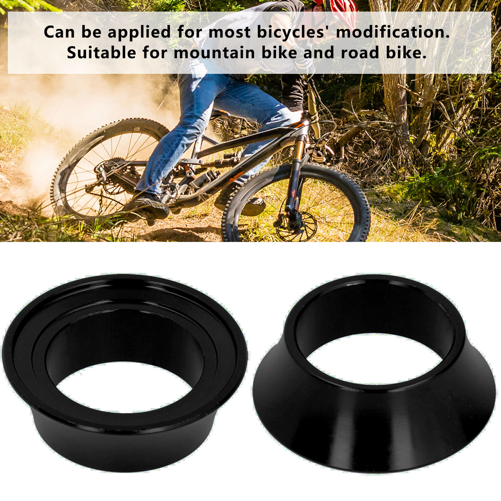 (black)Bicycle Taper Washer Bike Washers 2pcs Aluminium Alloy For