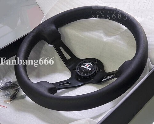 MOMO fullspeed 350mm 14' Genuine Leather Deep Cone 3.5' Sport Steering Wheel - Afbeelding 1 van 4