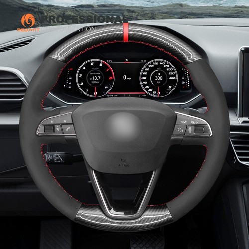 PU Carbon Fiber Suede Steering Wheel Cover for Seat Leon Ibiza Alhambra Arona - Bild 3 von 9